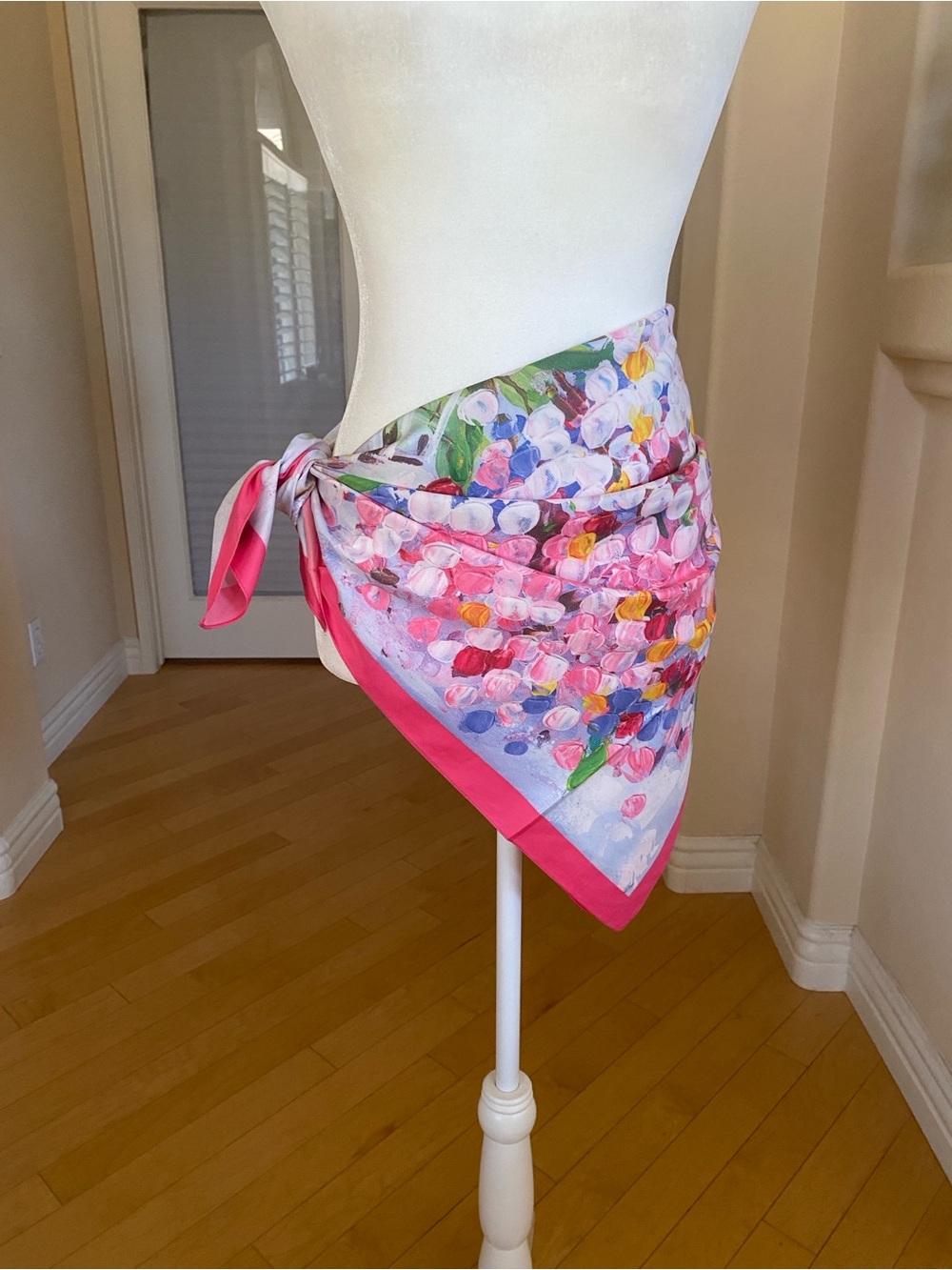 Floral Pink Silk Scarf Wrap - Women Accessories - Picture 2 of 11